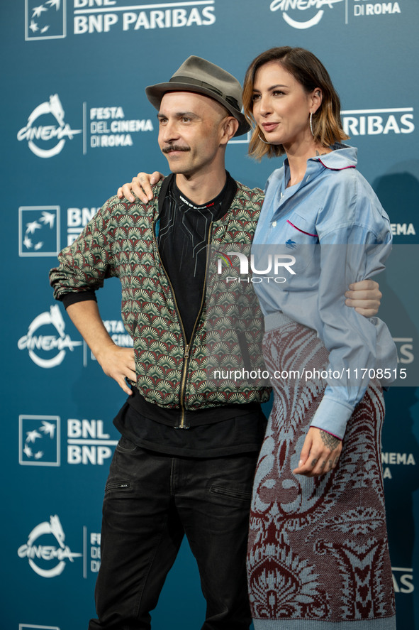 Maccio Capatonda and Ema Stokholma attend the ''Vita Da Carlo - Terza Stagione'' photocall during the 19th Rome Film Festival at Auditorium...