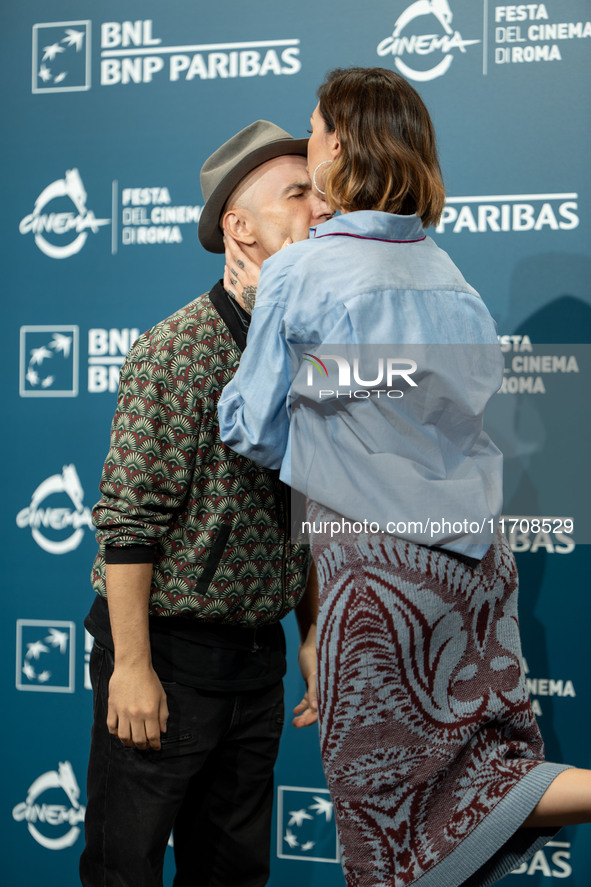 Maccio Capatonda and Ema Stokholma attend the ''Vita Da Carlo - Terza Stagione'' photocall during the 19th Rome Film Festival at Auditorium...