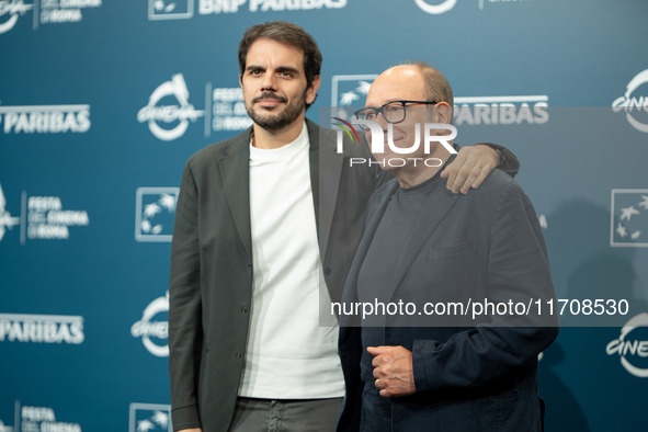 Valerio Vestoso and Carlo Verdone attend the ''Vita Da Carlo - Terza Stagione'' photocall during the 19th Rome Film Festival at Auditorium P...