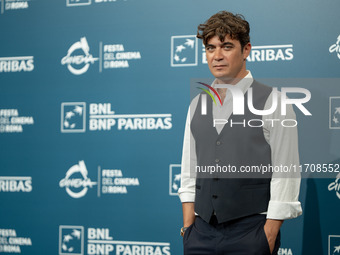 Riccardo Scamarcio attends the ''Modi - Three Days On The Wing Of Madness'' photocall during the 19th Rome Film Festival at Auditorium Parco...