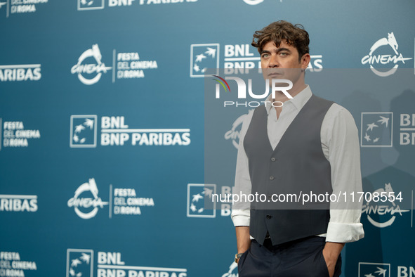 Riccardo Scamarcio attends the ''Modi - Three Days On The Wing Of Madness'' photocall during the 19th Rome Film Festival at Auditorium Parco...