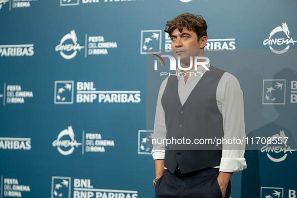 Riccardo Scamarcio attends the ''Modi - Three Days On The Wing Of Madness'' photocall during the 19th Rome Film Festival at Auditorium Parco...