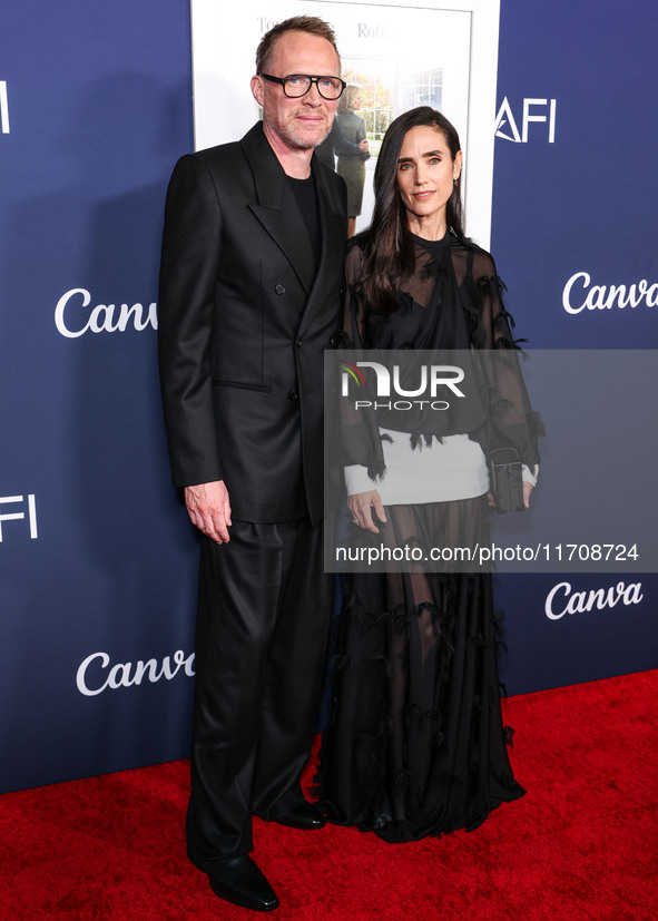 Paul Bettany and wife Jennifer Connelly arrive at the 2024 AFI Fest - World Premiere Screening Of Sony Pictures' 'Here' held at the TCL Chin...