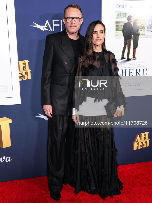 Paul Bettany and wife Jennifer Connelly arrive at the 2024 AFI Fest - World Premiere Screening Of Sony Pictures' 'Here' held at the TCL Chin...