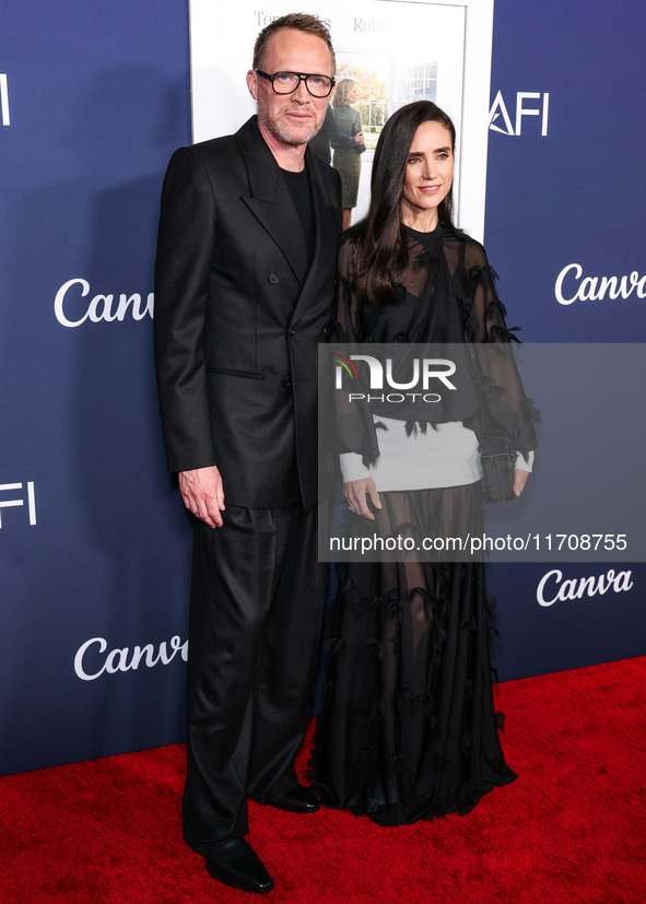 Paul Bettany and wife Jennifer Connelly arrive at the 2024 AFI Fest - World Premiere Screening Of Sony Pictures' 'Here' held at the TCL Chin...