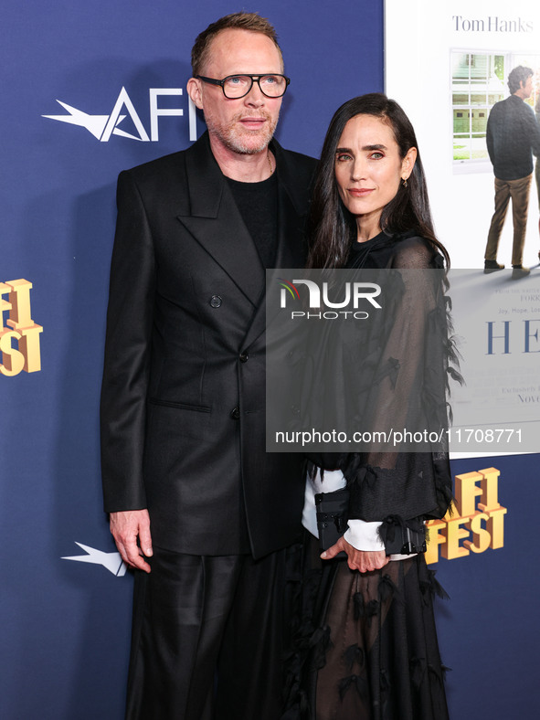 Paul Bettany and wife Jennifer Connelly arrive at the 2024 AFI Fest - World Premiere Screening Of Sony Pictures' 'Here' held at the TCL Chin...