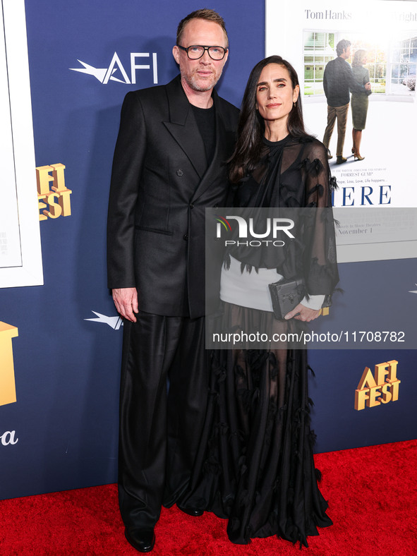 Paul Bettany and wife Jennifer Connelly arrive at the 2024 AFI Fest - World Premiere Screening Of Sony Pictures' 'Here' held at the TCL Chin...