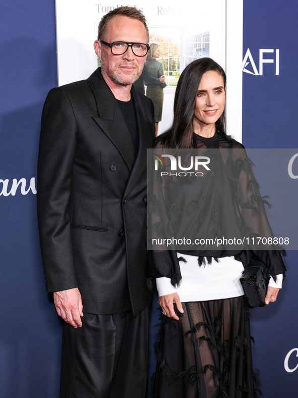 Paul Bettany and wife Jennifer Connelly arrive at the 2024 AFI Fest - World Premiere Screening Of Sony Pictures' 'Here' held at the TCL Chin...