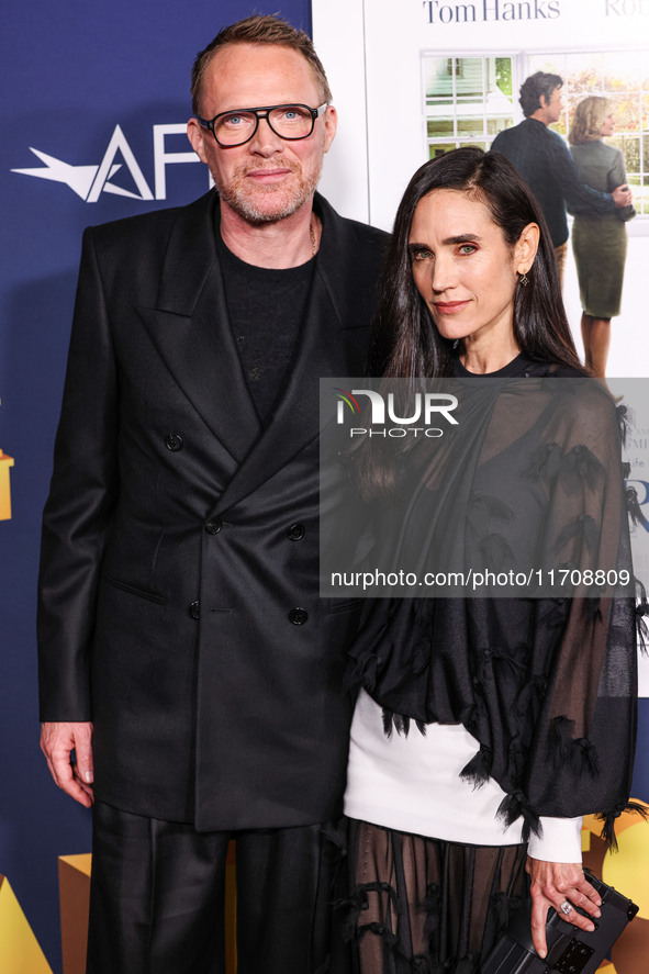 Paul Bettany and wife Jennifer Connelly arrive at the 2024 AFI Fest - World Premiere Screening Of Sony Pictures' 'Here' held at the TCL Chin...