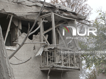 A building is destroyed by an overnight Russian attack in the Novokadatskyi district of Dnipro, Ukraine, on October 26, 2024. NO USE RUSSIA....