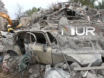 A car is damaged by an overnight Russian attack in the Novokadatskyi district of Dnipro, Ukraine, on October 26, 2024. NO USE RUSSIA. NO USE...