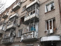 Windows in an apartment building are knocked out by a Russian strike on the city center in Dnipro, Ukraine, on October 26, 2024. (