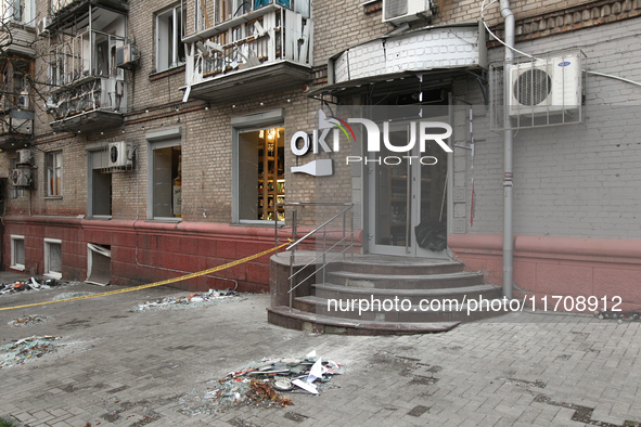 Shop windows knocked out by a Russian strike on the city center are seen in Dnipro, Ukraine, on October 26, 2024. 