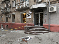 Shop windows knocked out by a Russian strike on the city center are seen in Dnipro, Ukraine, on October 26, 2024. (