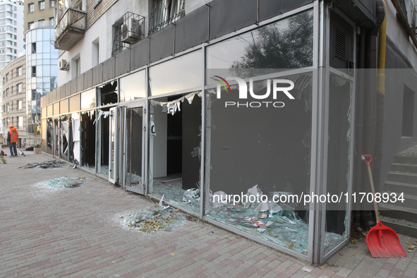 Shop windows knocked out by a Russian strike on the city center are seen in Dnipro, Ukraine, on October 26, 2024. 