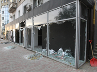 Shop windows knocked out by a Russian strike on the city center are seen in Dnipro, Ukraine, on October 26, 2024. (