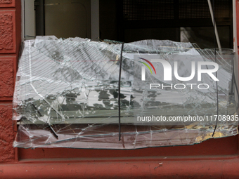 A shop window knocked out by a Russian strike on the city center is seen in Dnipro, Ukraine, on October 26, 2024. NO USE RUSSIA. NO USE BELA...