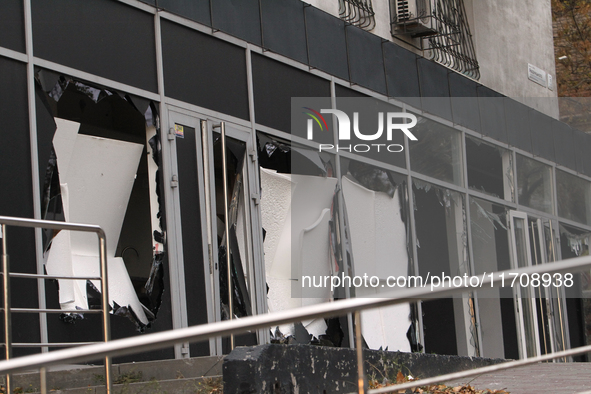 Shop windows knocked out by a Russian strike on the city center are seen in Dnipro, Ukraine, on October 26, 2024. 