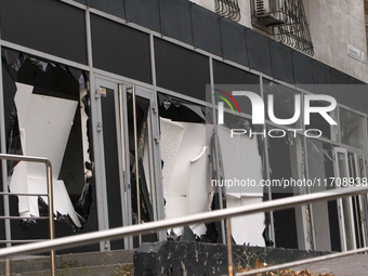 Shop windows knocked out by a Russian strike on the city center are seen in Dnipro, Ukraine, on October 26, 2024. (