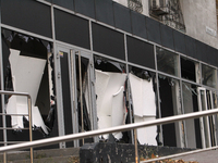 Shop windows knocked out by a Russian strike on the city center are seen in Dnipro, Ukraine, on October 26, 2024. (