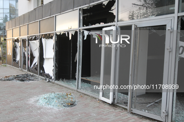 Shop windows knocked out by a Russian strike on the city center are seen in Dnipro, Ukraine, on October 26, 2024. 