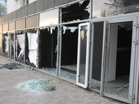 Shop windows knocked out by a Russian strike on the city center are seen in Dnipro, Ukraine, on October 26, 2024. (