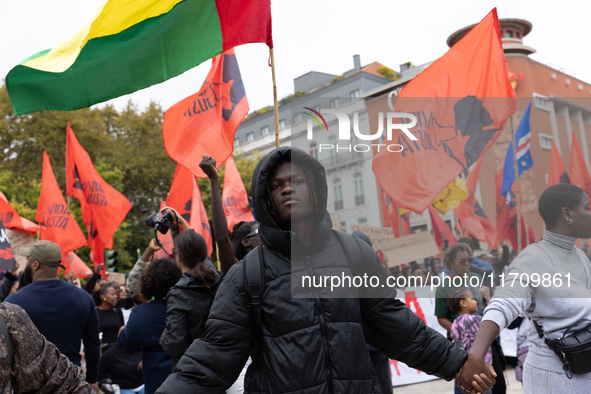 Odair Moniz participates in a demonstration for a fair life in Lisbon, Portugal, on October 26, 2024. 