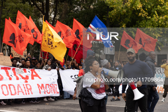 Odair Moniz participates in a demonstration for a fair life in Lisbon, Portugal, on October 26, 2024. 