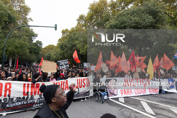 Odair Moniz participates in a demonstration for a fair life in Lisbon, Portugal, on October 26, 2024. 