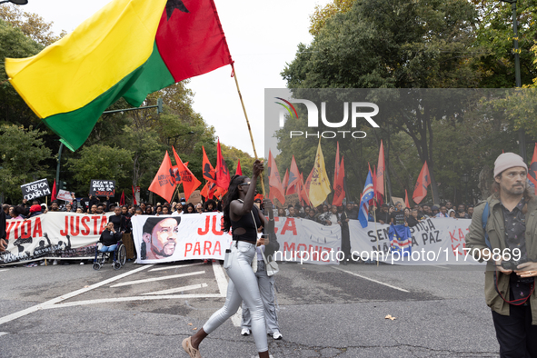 Odair Moniz participates in a demonstration for a fair life in Lisbon, Portugal, on October 26, 2024. 