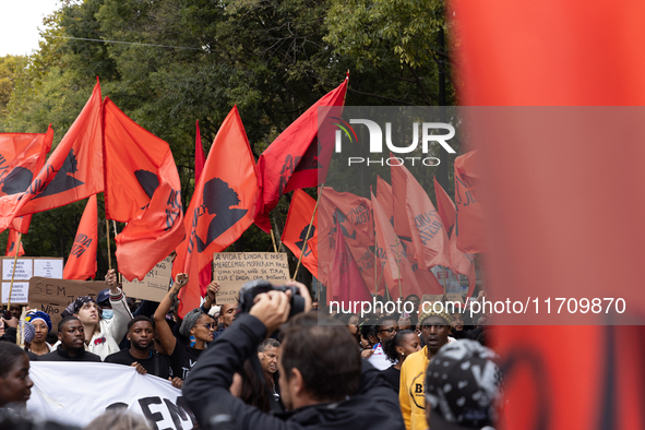 Odair Moniz participates in a demonstration for a fair life in Lisbon, Portugal, on October 26, 2024. 