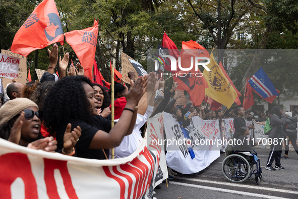 Odair Moniz participates in a demonstration for a fair life in Lisbon, Portugal, on October 26, 2024. 