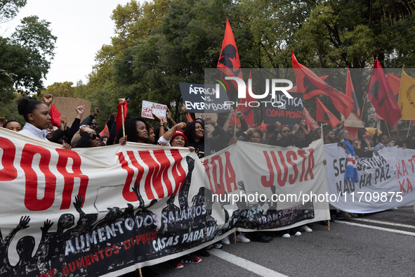 Odair Moniz participates in a demonstration for a fair life in Lisbon, Portugal, on October 26, 2024. 