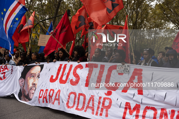 Odair Moniz participates in a demonstration for a fair life in Lisbon, Portugal, on October 26, 2024. 