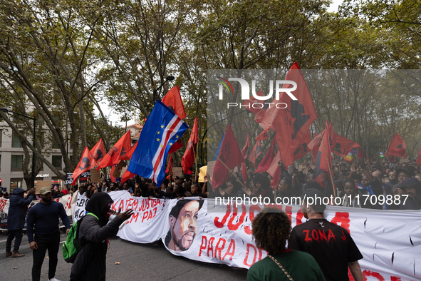 Odair Moniz participates in a demonstration for a fair life in Lisbon, Portugal, on October 26, 2024. 