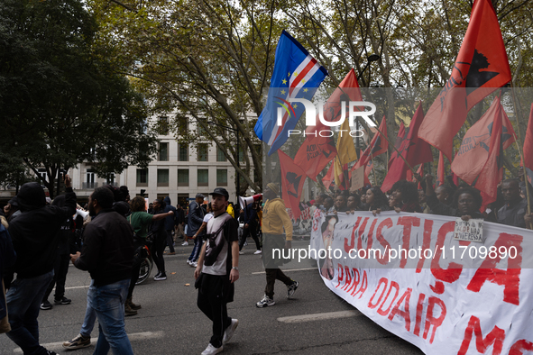 Odair Moniz participates in a demonstration for a fair life in Lisbon, Portugal, on October 26, 2024. 