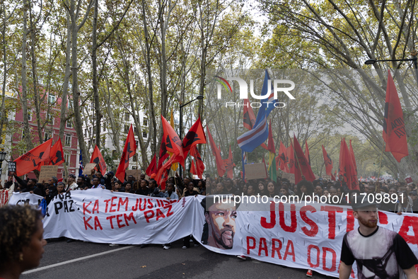 Odair Moniz participates in a demonstration for a fair life in Lisbon, Portugal, on October 26, 2024. 