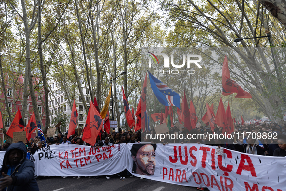 Odair Moniz participates in a demonstration for a fair life in Lisbon, Portugal, on October 26, 2024. 