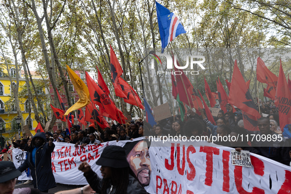 Odair Moniz participates in a demonstration for a fair life in Lisbon, Portugal, on October 26, 2024. 