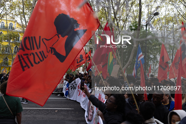 Odair Moniz participates in a demonstration for a fair life in Lisbon, Portugal, on October 26, 2024. 