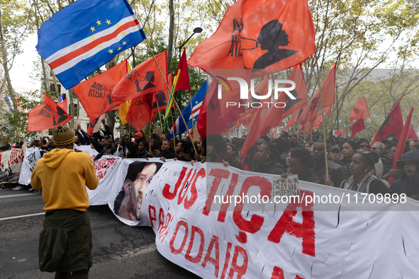 Odair Moniz participates in a demonstration for a fair life in Lisbon, Portugal, on October 26, 2024. 