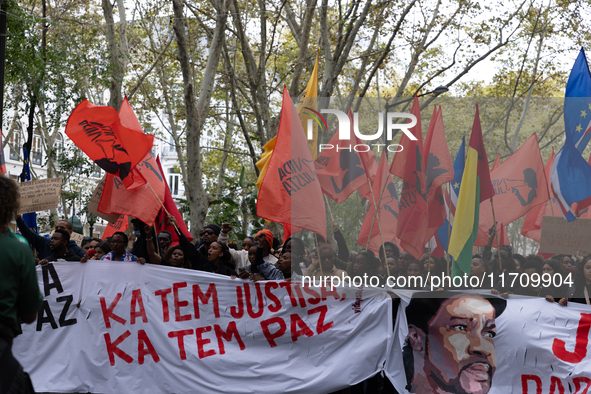 Odair Moniz participates in a demonstration for a fair life in Lisbon, Portugal, on October 26, 2024. 