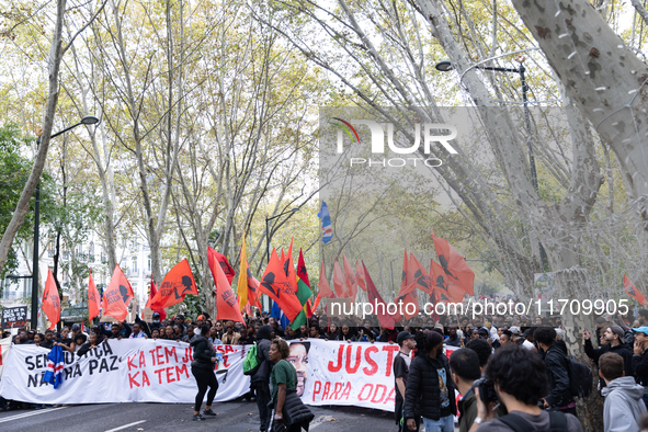 Odair Moniz participates in a demonstration for a fair life in Lisbon, Portugal, on October 26, 2024. 