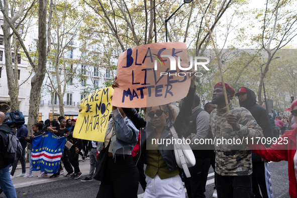 Odair Moniz participates in a demonstration for a fair life in Lisbon, Portugal, on October 26, 2024. 