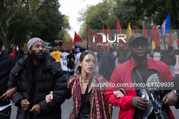 Odair Moniz participates in a demonstration for a fair life in Lisbon, Portugal, on October 26, 2024. 