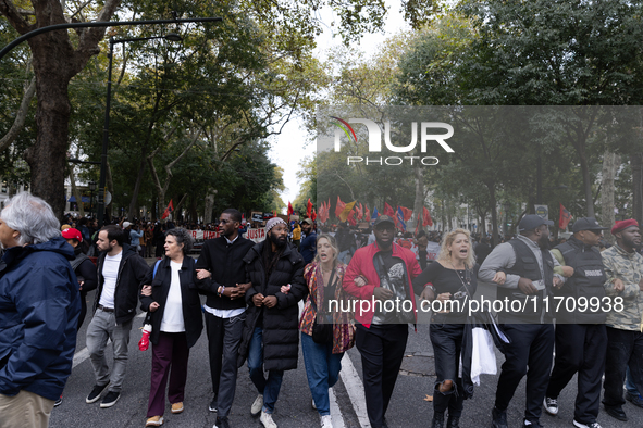 Odair Moniz participates in a demonstration for a fair life in Lisbon, Portugal, on October 26, 2024. 