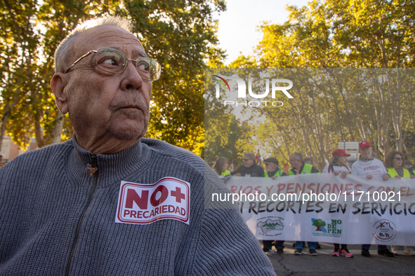 Thousands of people from all over Spain take part in a national demonstration in defense of the public pension system in Madrid, Spain, on O...