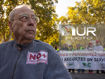 Thousands of people from all over Spain take part in a national demonstration in defense of the public pension system in Madrid, Spain, on O...