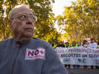 Thousands of people from all over Spain take part in a national demonstration in defense of the public pension system in Madrid, Spain, on O...