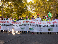 Thousands of people from all over Spain take part in a national demonstration in defense of the public pension system in Madrid, Spain, on O...